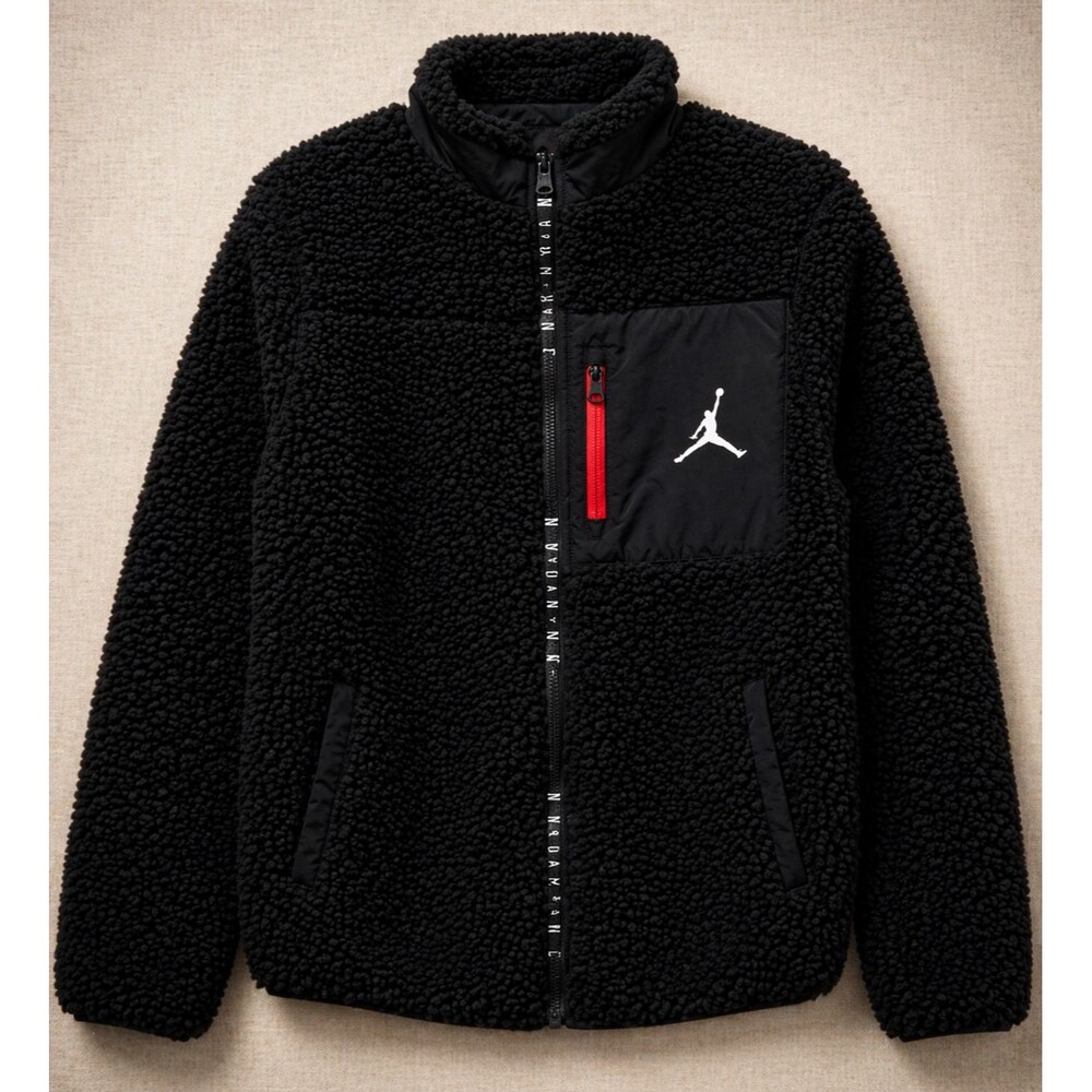 Jordan Jumpman Black Sherpa Jacket Boys Size L 12-13 Fleece Zip Coat